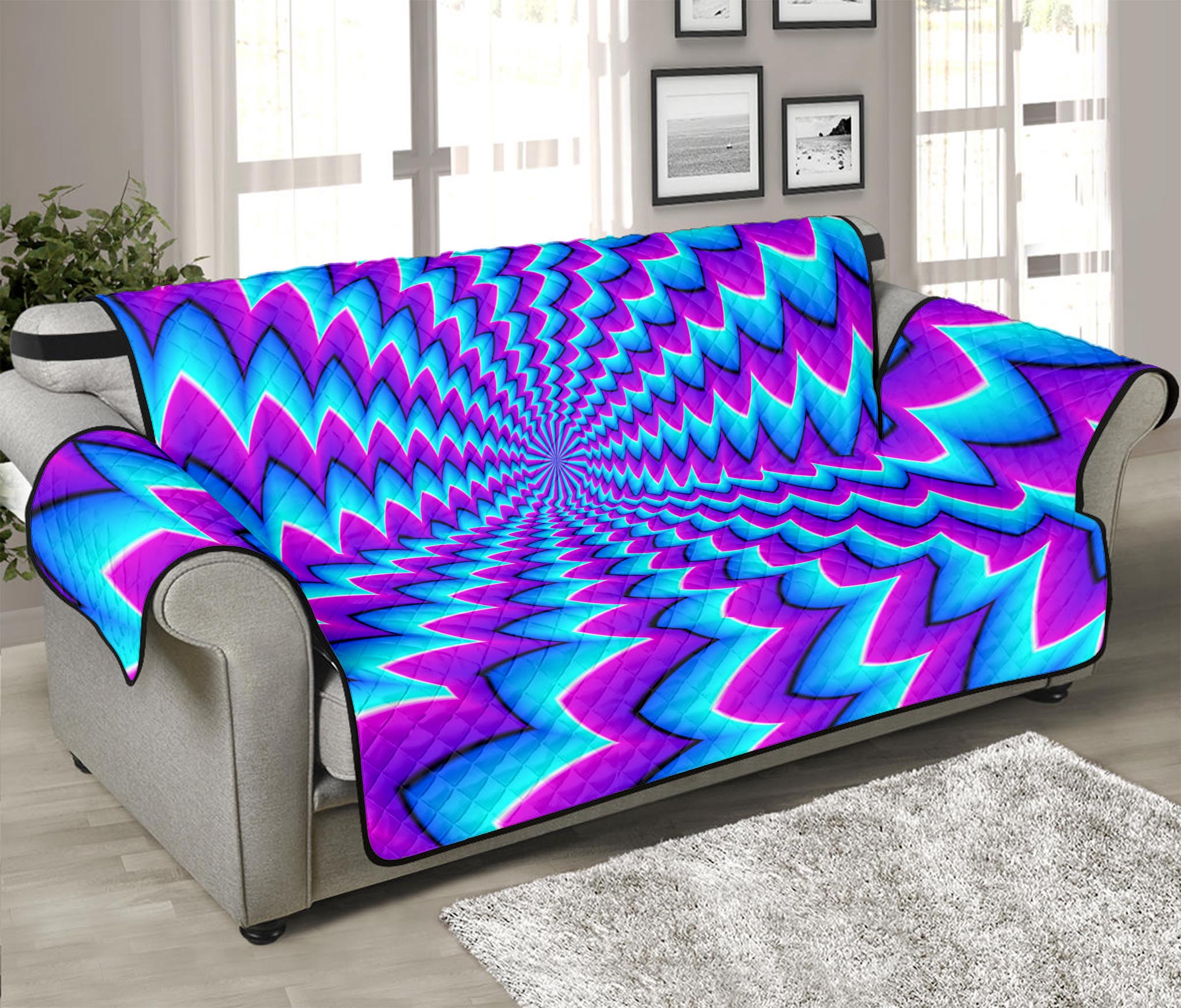 Blue Dizzy Moving Optical Illusion Sofa Protector