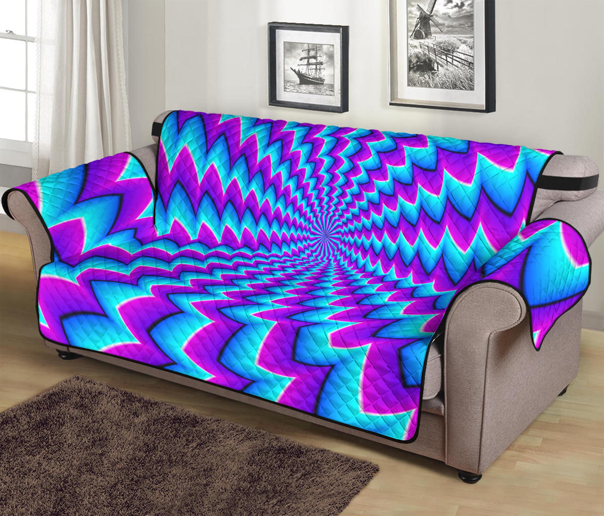 Blue Dizzy Moving Optical Illusion Sofa Protector