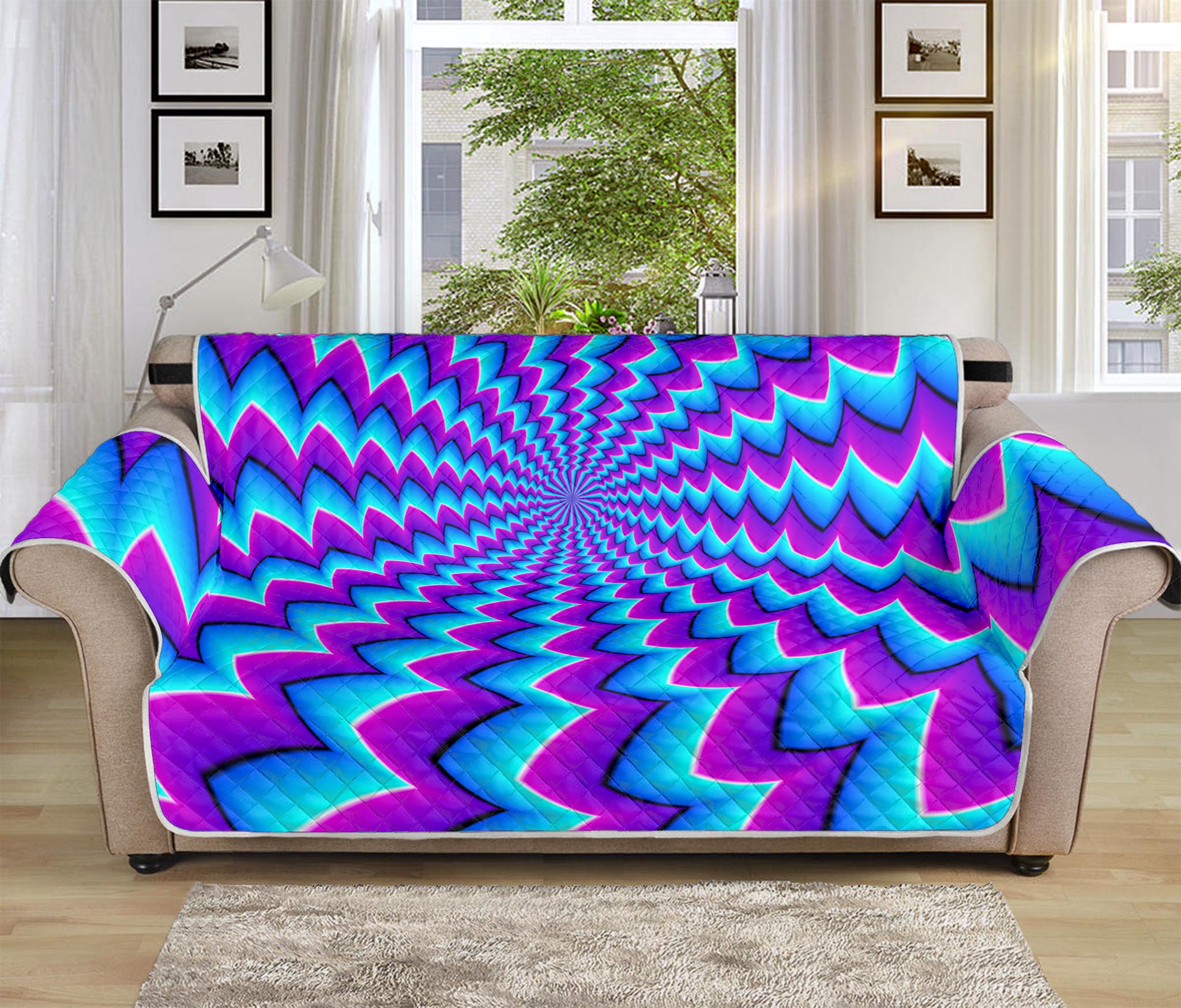 Blue Dizzy Moving Optical Illusion Sofa Protector