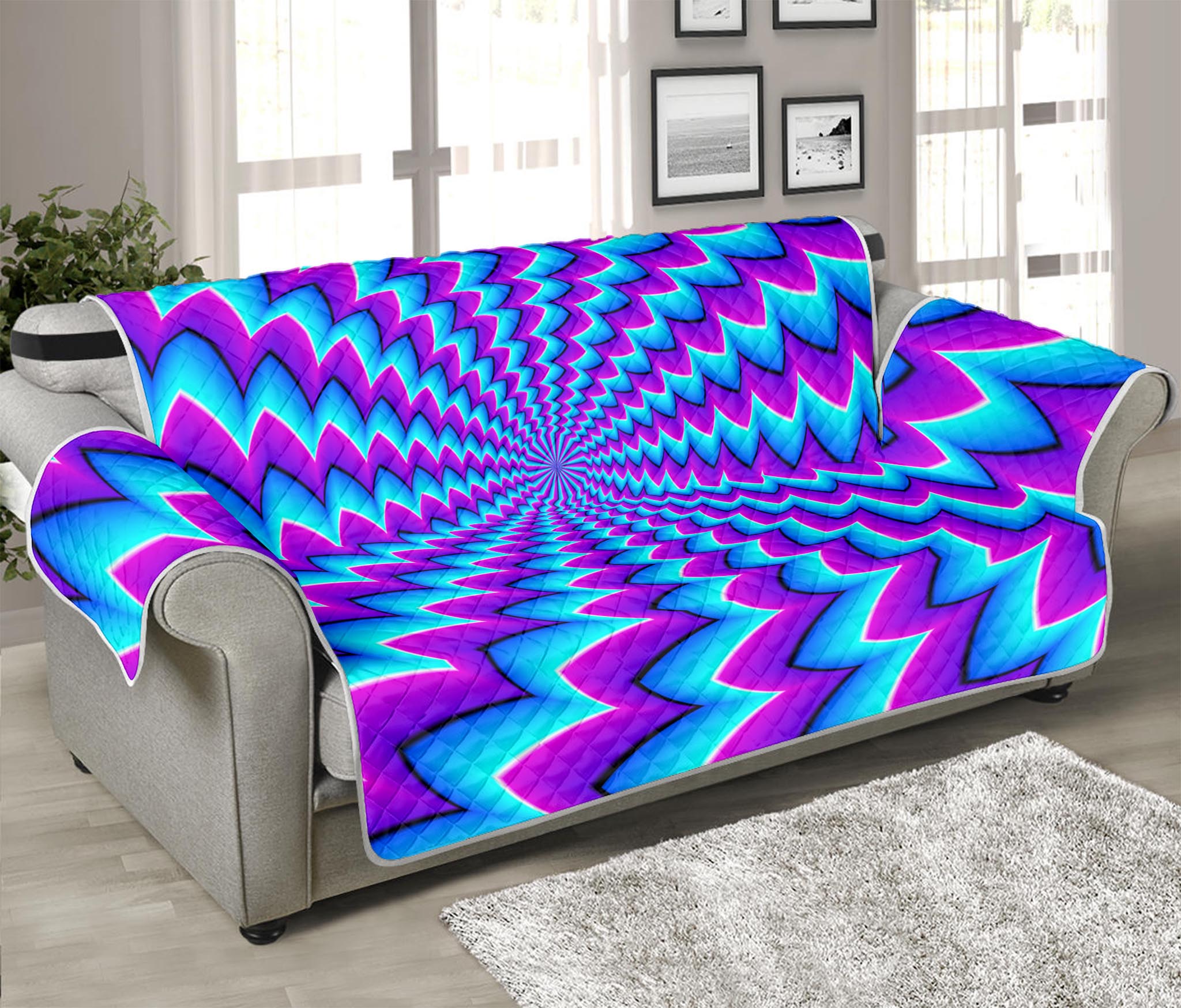 Blue Dizzy Moving Optical Illusion Sofa Protector