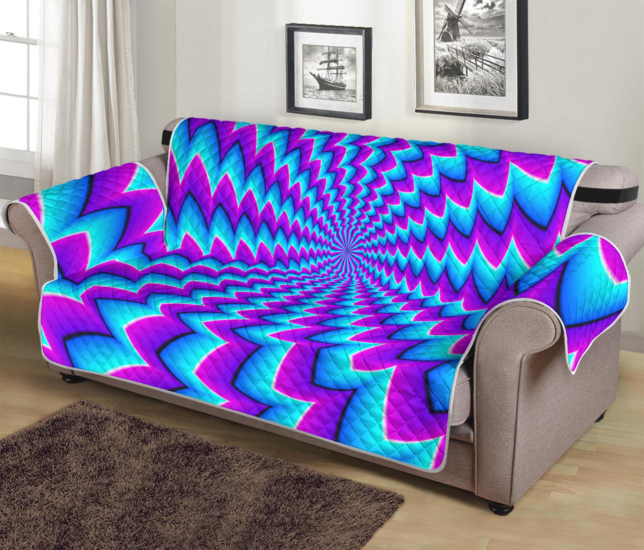 Blue Dizzy Moving Optical Illusion Sofa Protector