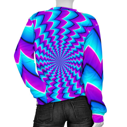 Blue Dizzy Moving Optical Illusion Women's Crewneck Sweatshirt GearFrost