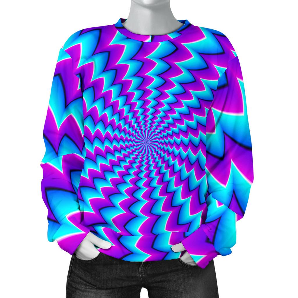 Blue Dizzy Moving Optical Illusion Women's Crewneck Sweatshirt GearFrost