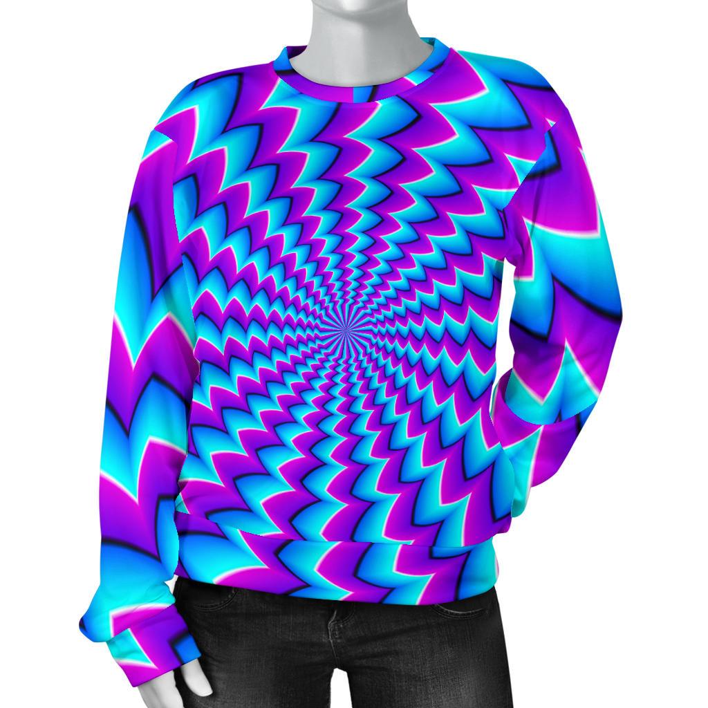 Blue Dizzy Moving Optical Illusion Women's Crewneck Sweatshirt GearFrost