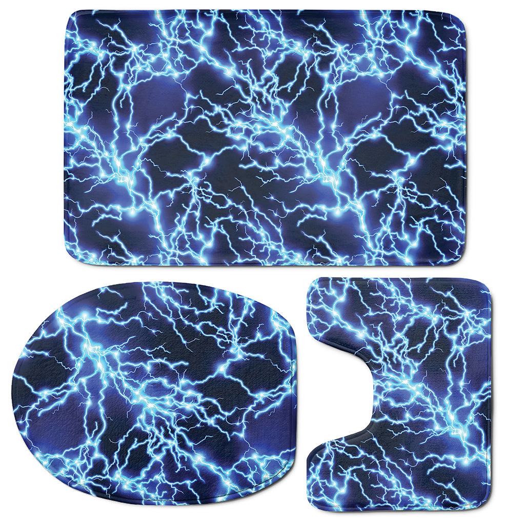 Blue Electric Lightning Print 3 Piece Bath Mat Set