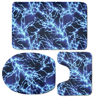 Blue Electric Lightning Print 3 Piece Bath Mat Set