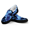 Blue Electric Lightning Print Black Slip On Sneakers