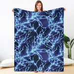 Blue Electric Lightning Print Blanket