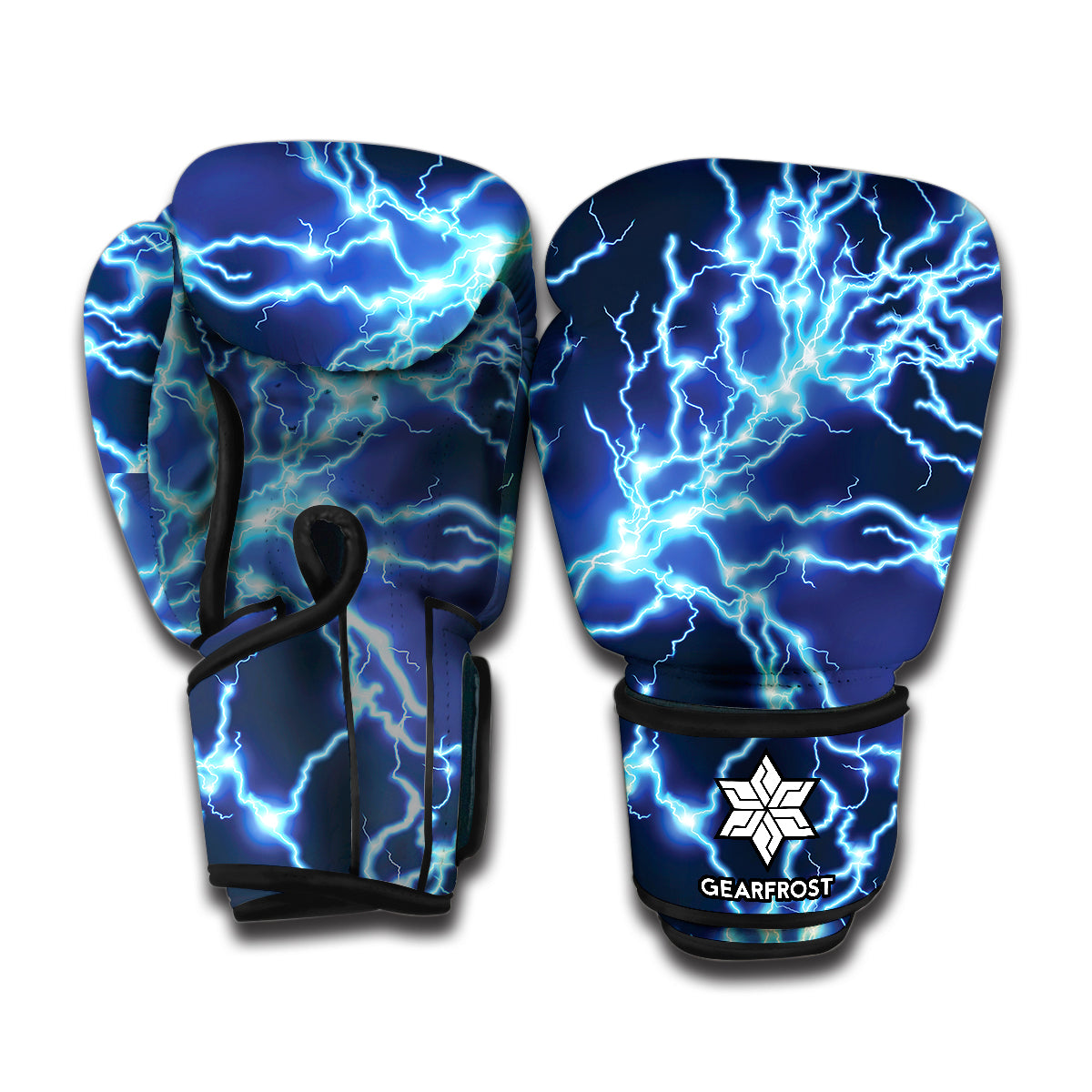 Blue Electric Lightning Print Boxing Gloves