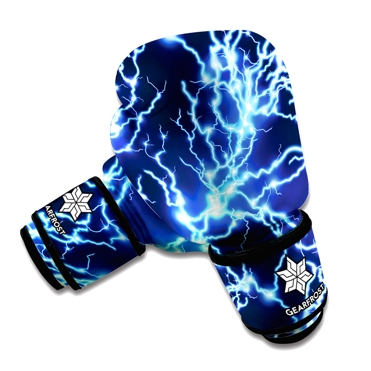 Blue Electric Lightning Print Boxing Gloves
