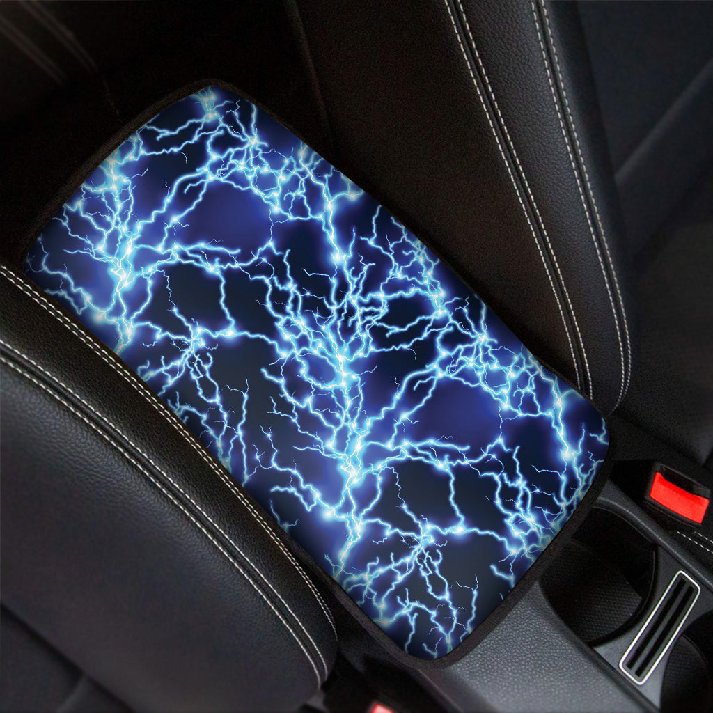 Blue Electric Lightning Print Car Center Console Cover