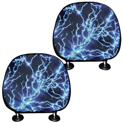 Blue Electric Lightning Print Car Headrest Covers