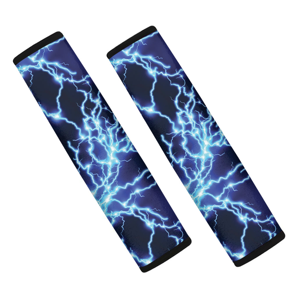 Blue Electric Lightning Print Car Seat Belt Covers