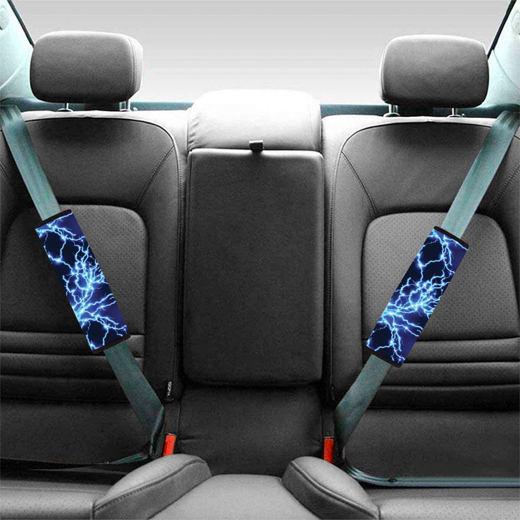 Blue Electric Lightning Print Car Seat Belt Covers