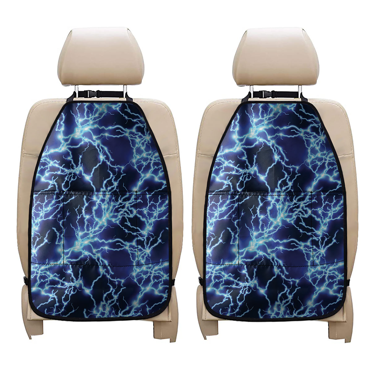 Blue Electric Lightning Print Car Seat Organizers