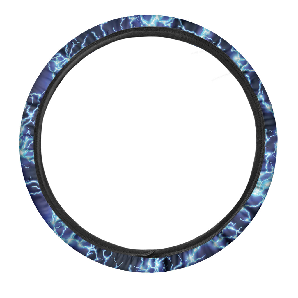 Blue Electric Lightning Print Car Steering Wheel Cover