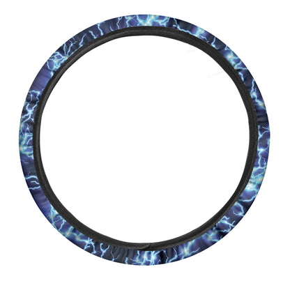 Blue Electric Lightning Print Car Steering Wheel Cover