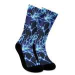 Blue Electric Lightning Print Crew Socks