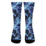 Blue Electric Lightning Print Crew Socks