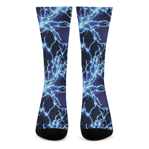 Blue Electric Lightning Print Crew Socks