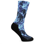 Blue Electric Lightning Print Crew Socks