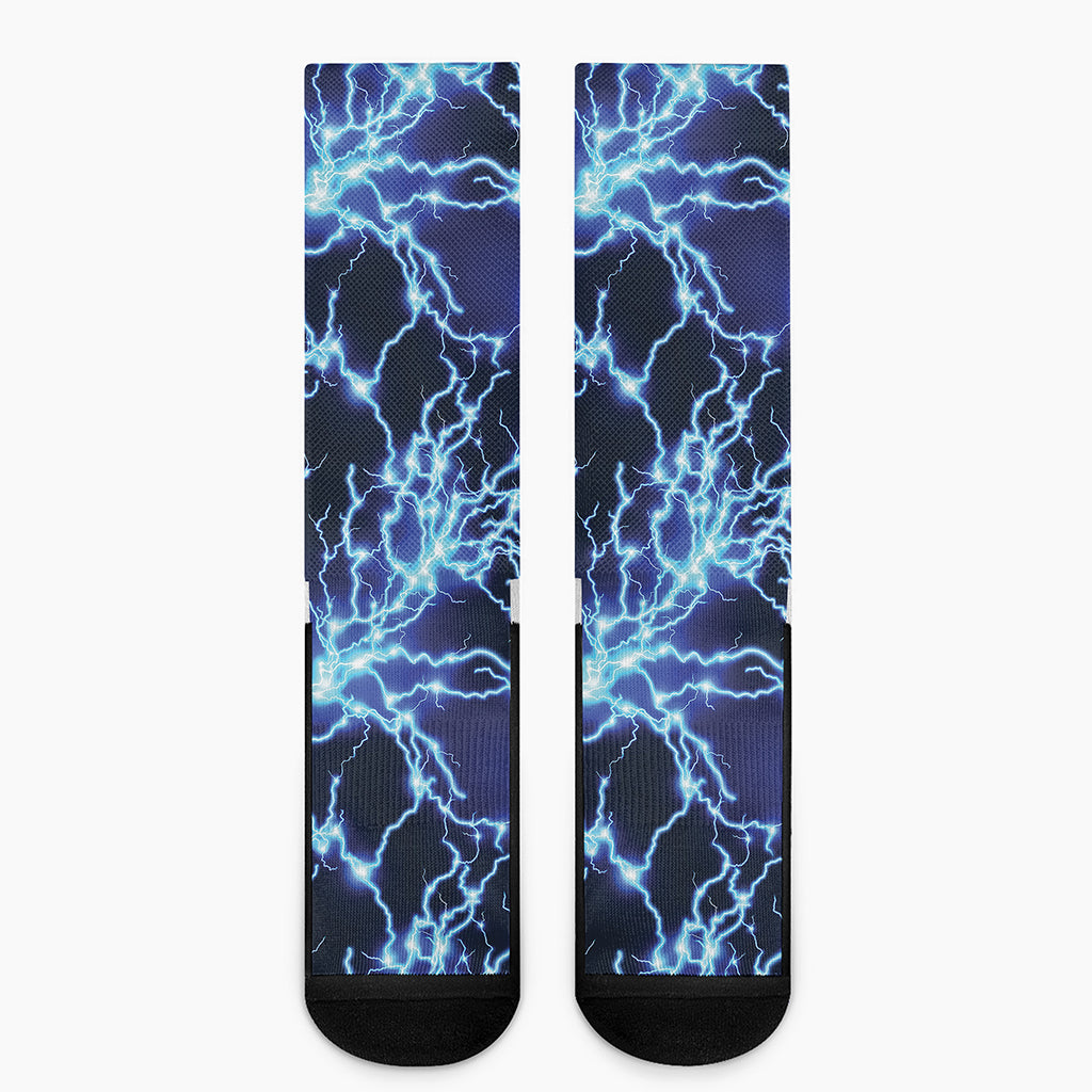 Blue Electric Lightning Print Crew Socks