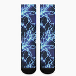 Blue Electric Lightning Print Crew Socks