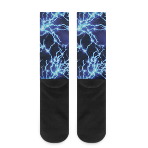 Blue Electric Lightning Print Crew Socks