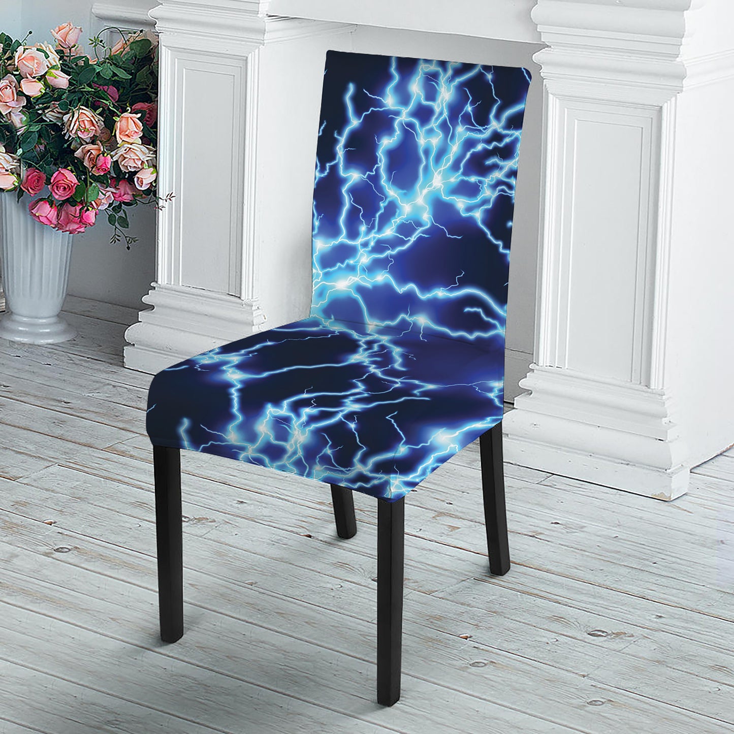 Blue Electric Lightning Print Dining Chair Slipcover