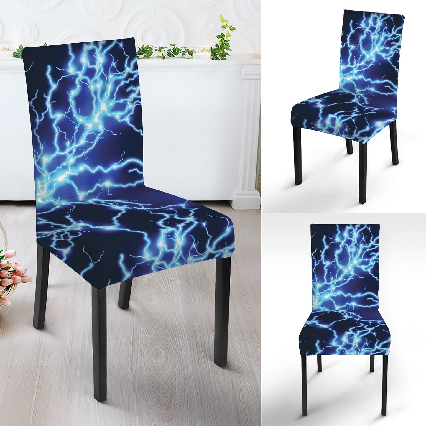 Blue Electric Lightning Print Dining Chair Slipcover