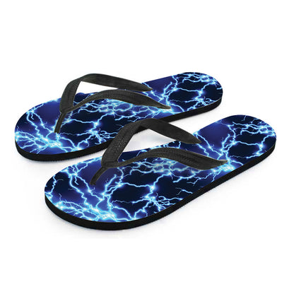 Blue Electric Lightning Print Flip Flops