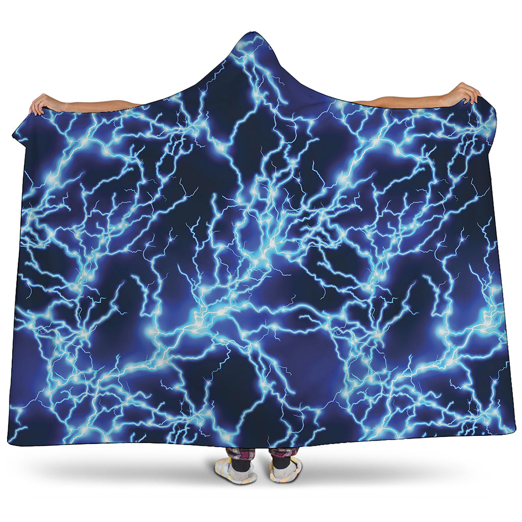 Blue Electric Lightning Print Hooded Blanket