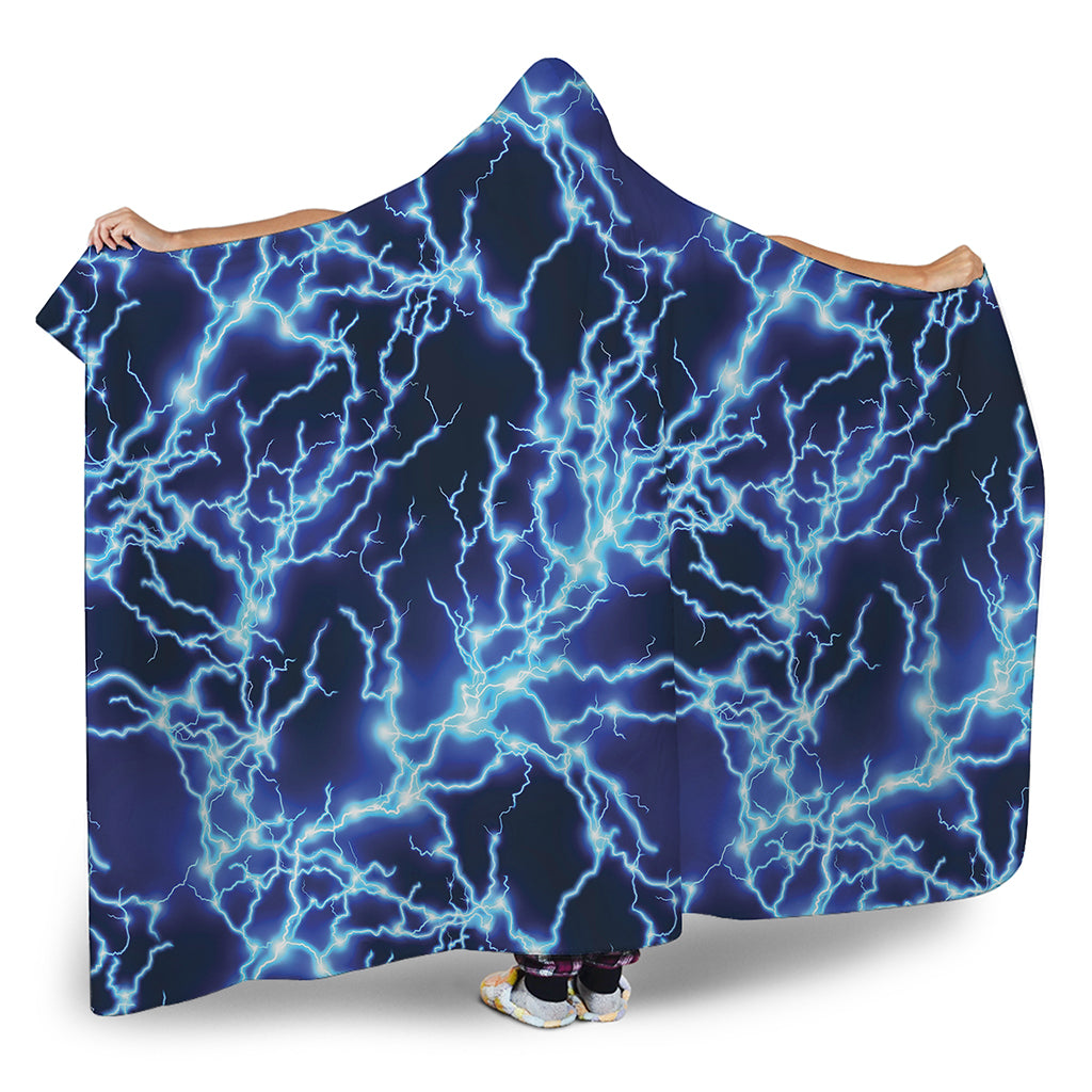 Blue Electric Lightning Print Hooded Blanket