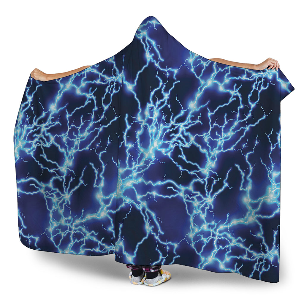 Blue Electric Lightning Print Hooded Blanket