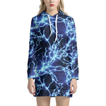 Blue Electric Lightning Print Hoodie Dress