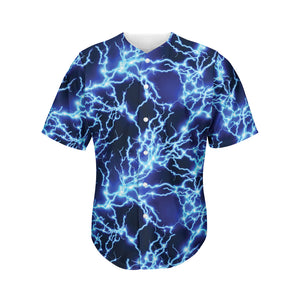 Blue Electric Lightning Print Men's Baseball Jersey