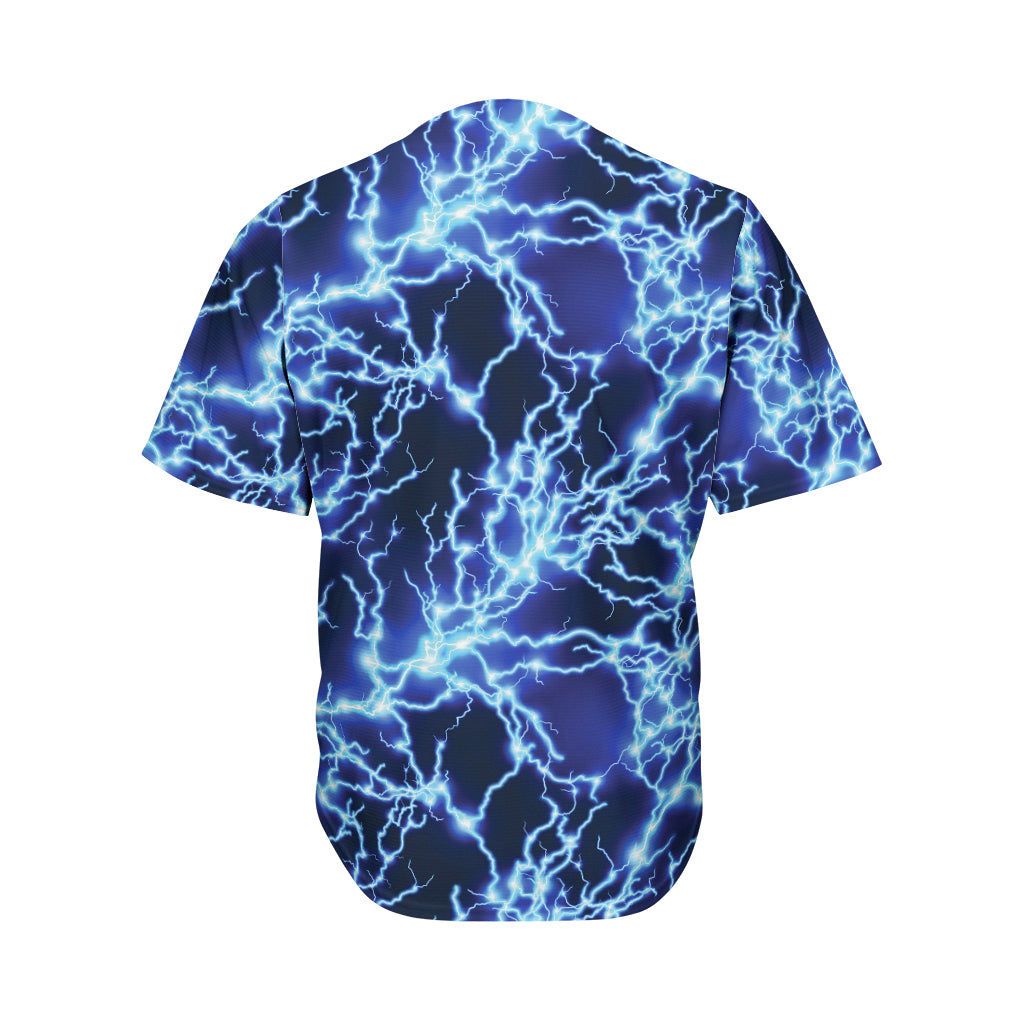 Blue Electric Lightning Print Men's Baseball Jersey