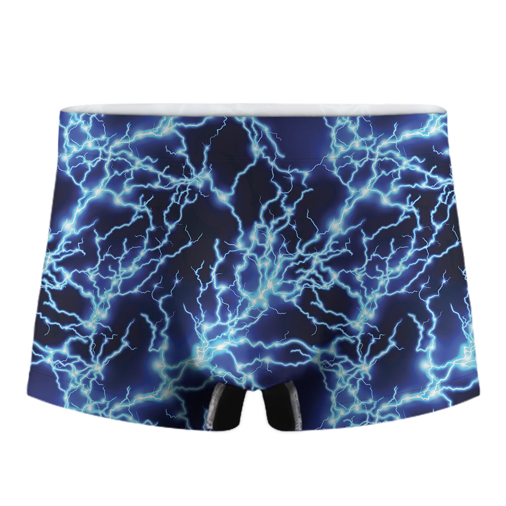 Blue Electric Lightning Print Men's Boxer Briefs