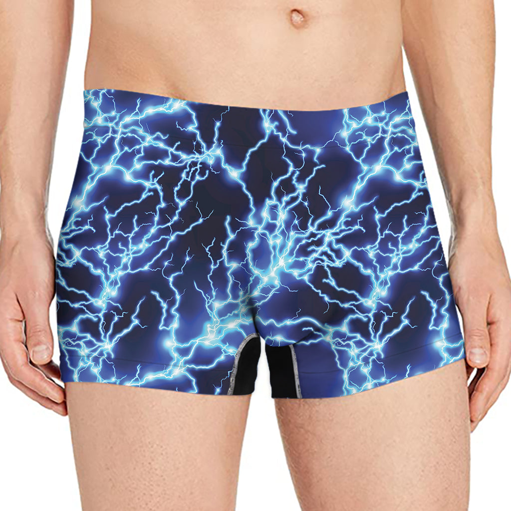 Blue Electric Lightning Print Men's Boxer Briefs