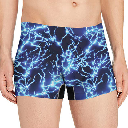 Blue Electric Lightning Print Men's Boxer Briefs