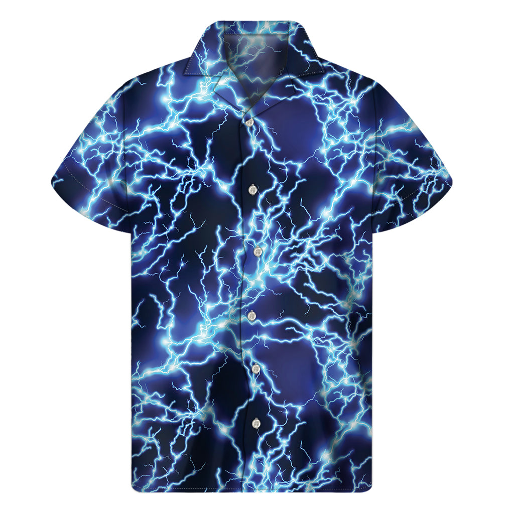 Blue Electric Lightning Print Men's Short Sleeve Shirt