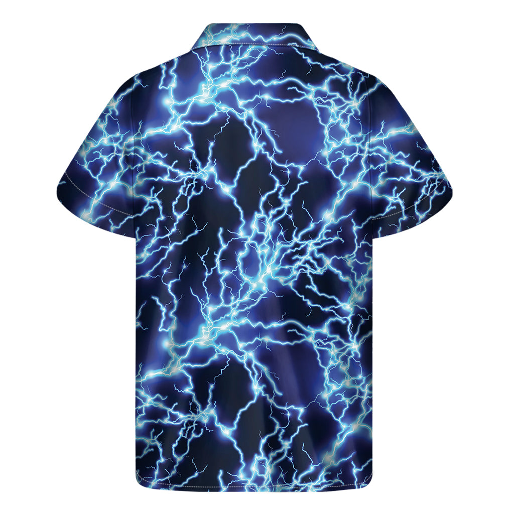 Blue Electric Lightning Print Men's Short Sleeve Shirt