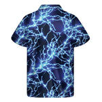Blue Electric Lightning Print Men's Short Sleeve Shirt