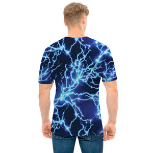 Blue Electric Lightning Print Men's T-Shirt