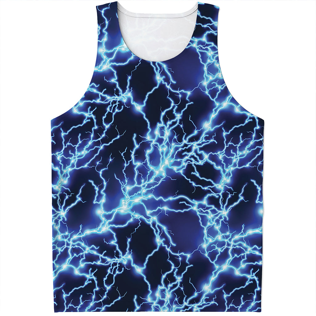 Blue Electric Lightning Print Men's Tank Top