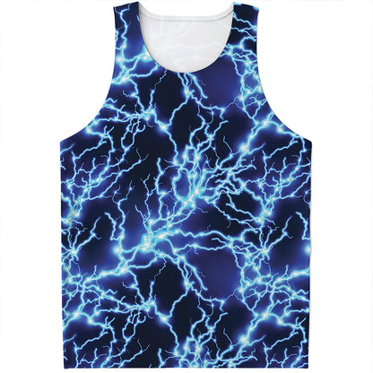 Blue Electric Lightning Print Men's Tank Top
