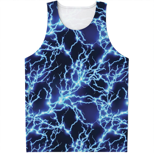 Blue Electric Lightning Print Men's Tank Top