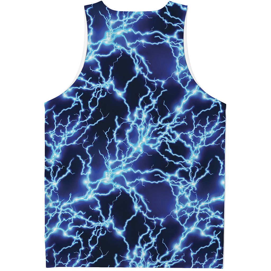 Blue Electric Lightning Print Men's Tank Top