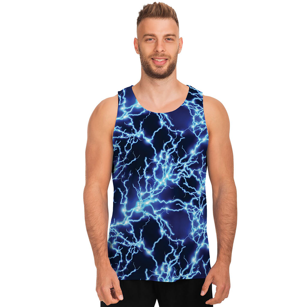 Blue Electric Lightning Print Men's Tank Top