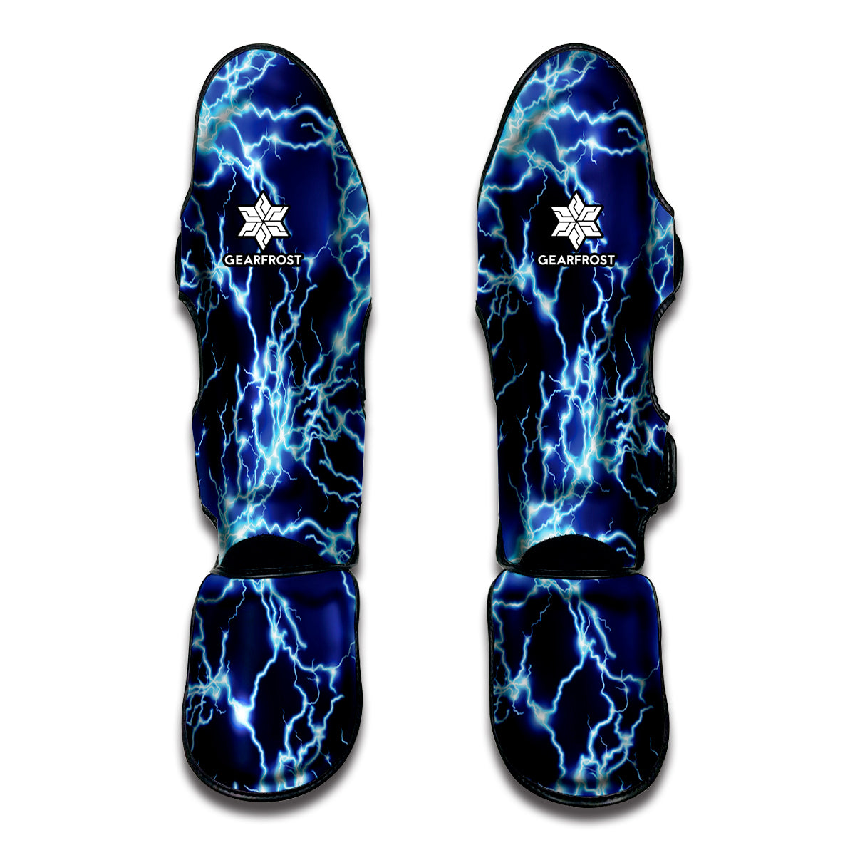 Blue Electric Lightning Print Muay Thai Shin Guard